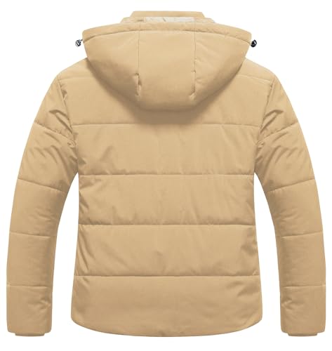 CREATMO US Women's Plus Size Warm Puffer Jacket Waterproof Fleece Lined Winter Coat with Removable Hood - color: Khaki, size: 3X