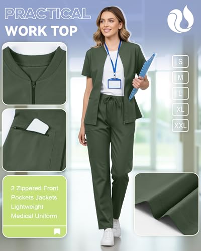 Oakgarden Womens Scrub Top Short Sleeve Nurse Shirts - color: Army Green, size: Medium
