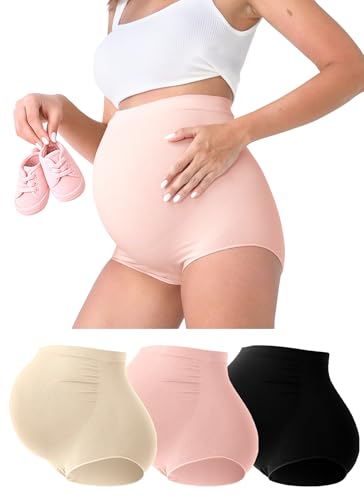 Rnxrbb M-5XL Maternity Underwear Seamless Plus Size Over Bump Panties Cloth - color: Black+beige+pink, size: X-Large