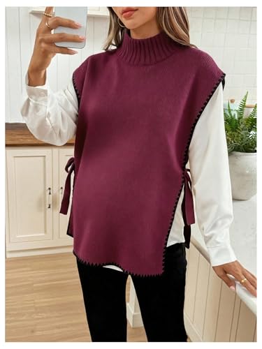 MakeMeChic Women's Maternity Sweater Vest Fall Pregnancy Tops - color: Red Violet, size: Small