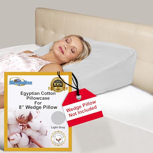 Sleepnitez 8" Wedge Pillow Cover, 100% Egyptian Cotton Sateen, Light Gray - color: Light Gray