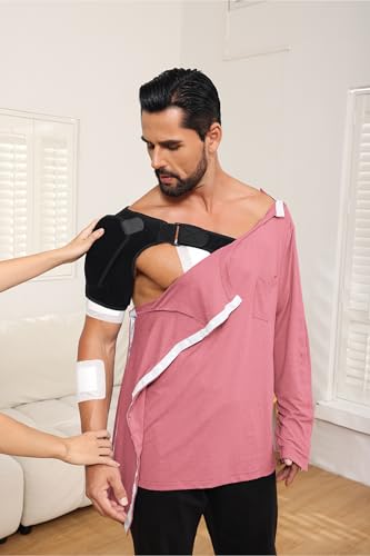Post Shoulder Surgery Shirt, Comfy Wear After Surgery Shirts, Full Open Side Snap Chemo & Dialysis - color: Pink-l, size: Medium