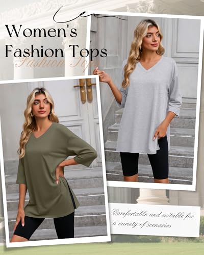 Huukeay 3 Pack Womens 3/4 Sleeve Oversized Tops - color: Black, Gray, Army Green, size: Medium
