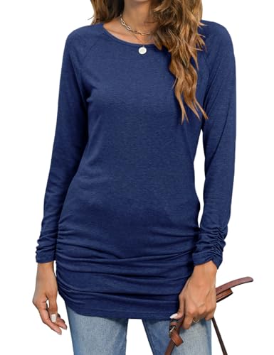 Sherosa Womens Basic Casual Long Sleeve Slim Fit T Shirt Dress Tunic Top - color: A Navy Blue, size: X-Large