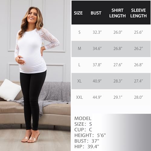 Women's Maternity Shirts Lace Long Sleeve Pregnancy Tops Tee Tunic Blouse Side Ruched Mama Clothes