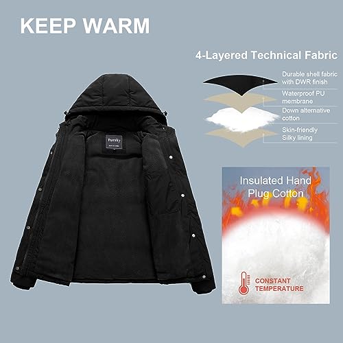 Pursky Women's Warm Winter Thicken Coat Waterproof Cropped Jackets Parka With Removable Hood - color: Black, size: Small