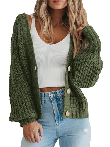 PRETTYGARDEN Women's Chunky Knit Open Front Cardigan Sweaters Fall Outfits - color: Army Green, size: X-Small
