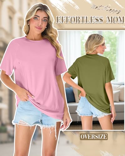 3 Pack Women's Oversized Nursing Tops - color: Light Khaki, Pink, Grass Green, size: X-Large