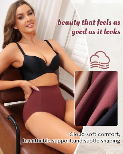 LEVAO Women's Tummy Control Underwear High Waisted Seamless Panties 4 Pack - color: Reddish Brown, size: Medium