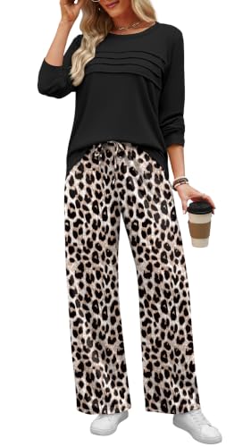 WIHOLL Lounge Sets for Women 2 Piece Fall Outfits 2026 Fashion S-2XL - color: Black Leopard, size: Medium