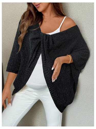Milumia Women's Maternity Twist Front Sweater Oversized Pregnancy Cardigan - color: Black, size: Large