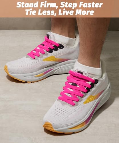 Stepace 2 Pairs Elastic Shoe Laces for Sneakers No Tie Shoelaces for Adults - color: Neon Pink