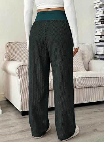 BLENCOT Maternity Pants Over Belly Wide Leg Pregnancy Casual Sweatpants - color: Blackish Green, size: Medium