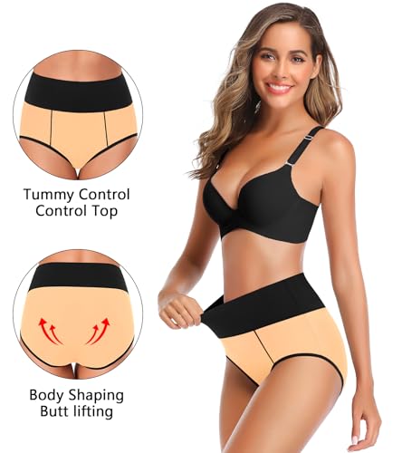 OLIKEME High Waisted Underwear for Women Tummy Control Cotton Plus Size Full Coverage Packs Ladies Panties Briefs - color: Multi-b-5 Pack, size: Large