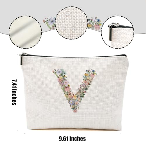 Flowers Initial Makeup Bag, Monogrammed for Women Teacher Bride Mom - color: Floral V, style: Floral
