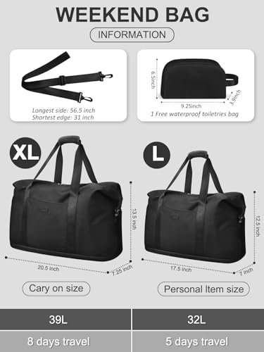 Capolo Expandable Travel Duffle Bag Weekender Overnight Bags for Women Men - color: Black, size: Large