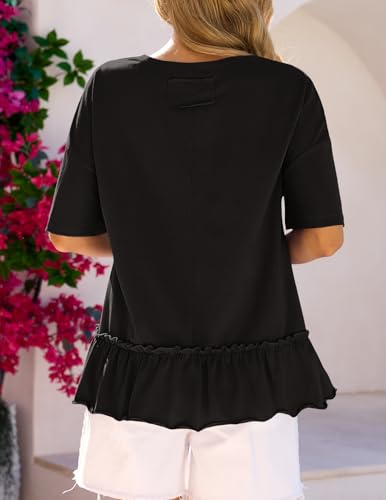 MEROKEETY Women's 2026 Summer Short Sleeve Peplum Casual Ruffle Tops - color: Black, size: X-Large