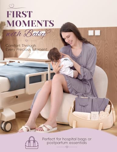 Maternity Nursing Gown & Robe Set, Ruffle Labor Delivery Nightgowns - color: Dust Purple, size: X-Large