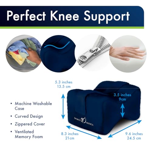 Sports Medica Knee Pillow for Side Sleepers, Memory Foam Leg Pillow Cushion - color: Blue