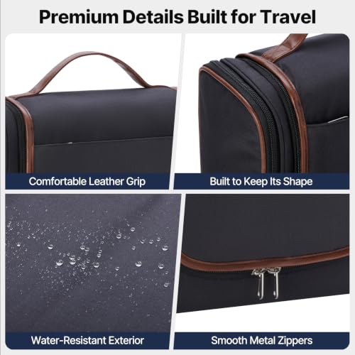 ZAHNI Men’s Hanging Toiletry Bag, Large Capacity Toiletry Organizer - color: Black