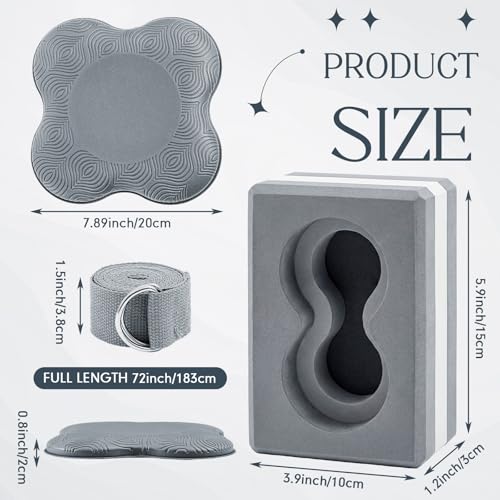 Yoga Blocks 2 Pack for Wrist Relief,Yoga Block with Knee Pads Strap - color: Gray