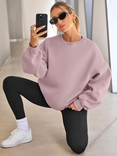 EFAN Womens Oversized Sweatshirt Crewneck Sweater Casual Fall Outfits 2026 - color: Darkpink, size: X-Small