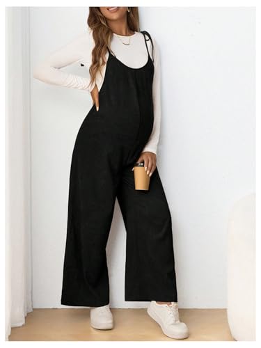 OYOANGLE Women's Maternity Overalls Spaghetti Strap Pregnancy Jumpsuits - color: Black, size: XX-Large
