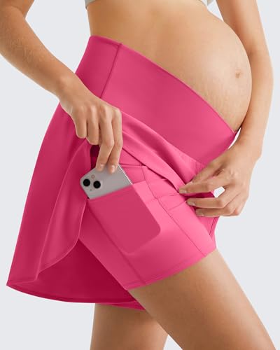 G4Free Chillwhisp Maternity Athletic Shorts Cross Waist Pregnancy Shorts - color: Rosy Pink, size: Small
