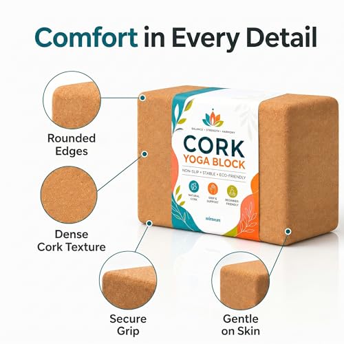 2 Pack Natural Cork Yoga Blocks, High Density Non-Slip Yoga Bricks for Pilates, Stretching, Balance and Flexibility Training - size: 9 x 6 x 4 Inch High Density