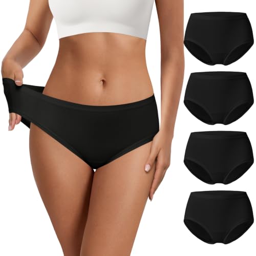 NIASOUL Women's Modal Underwear Seamless Soft Full Coverage Panties Briefs - color: 4p-black, size: Large
