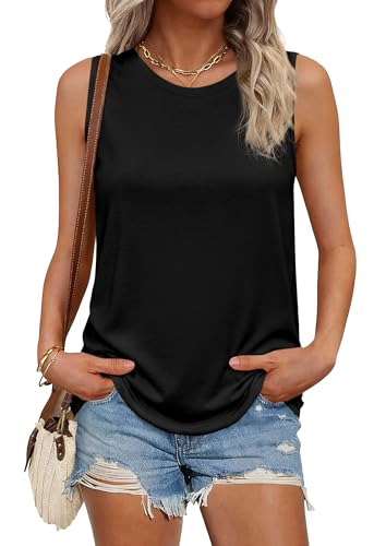 PRETTYGARDEN Women's Wide Strap Sleeveless Tank Tops - color: Black, size: Large