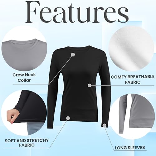 Soft Stretch Cotton Blend Women's Underscrub Shirt Slim Fit Comfort Tee - color: Black/Light Grey/White, size: X-Small
