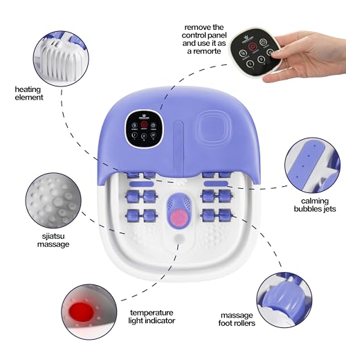 Medical king Foot Spa with Heat and Massage and Jets Includes A Remote Control A Pumice Stone Collapsible Foot Spa Massager with Heat and Massage Bubbles and Vibration - color: Blue