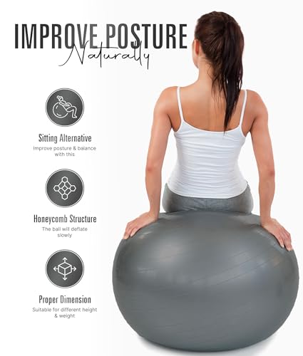 ROMIX Exercise Ball, Anti-Burst Yoga and Birthing Ball with Pump, Home Use - color: Silver