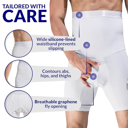 The Natural Posture Men's Tummy Control Compression Shorts - Slimming Boxer Briefs – Lightweight Stomach Shapewear - color: White, size: Large