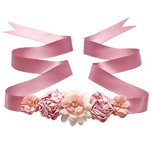 Mommy Jennie Maternity Pregnancy Sash Belt with Flower Floral - color: B-shell & Snow
