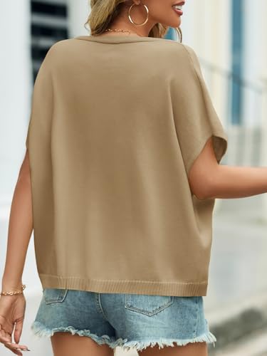 Saodimallsu Womens Fall Short Sleeve Cardigans Sweater Oversized Tops - color: Dark Khaki, size: Large