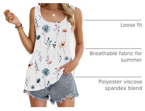 Zeagoo Women's Summer Tank Tops Pleated Square Neck Flowy Tunic Top - color: Blue Flower, size: Small