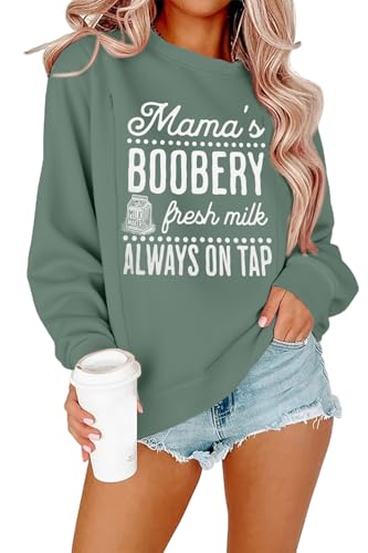 Maternity Nursing Sweatshirts for Women Friendly Zip Breastfeeding Pullover Top Mama's Boobery Print Clothes - color: Green, size: X-Large