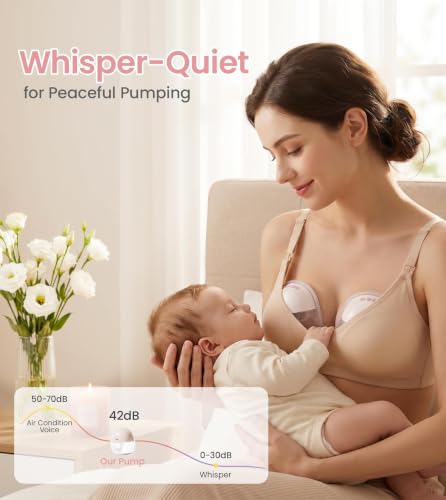 NCVI Wearable Breast Pump for Moms, <42dB for Office, Home, Travel (Pink) - color: Light Pink
