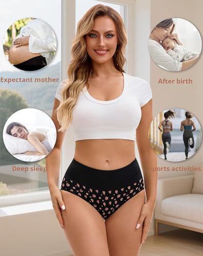 INNERSY Women's Underwear Cotton Hi-Waist Briefs 5-Pack - color: Black Rose, size: Large