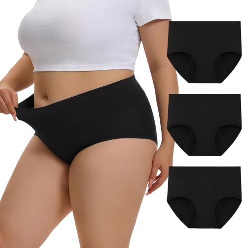 INNERSY Women's Plus Size Period Underwear High Waist Heavy Flow 3-Pack - color: Black, size: X-Large