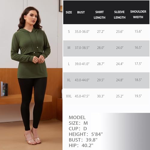 Bhome Nursing Shirt Long Sleeves Hoodie Breastfeeding Top Sweatshirt - color: Black/Army Green, size: Medium