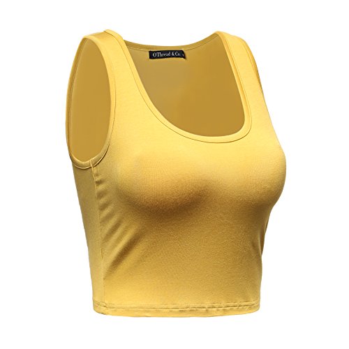 OThread & Co. Women's Basic Crop Tops Stretchy Casual Scoop Neck Sleeveless Crop Tank Top - color: Mustard, size: Large
