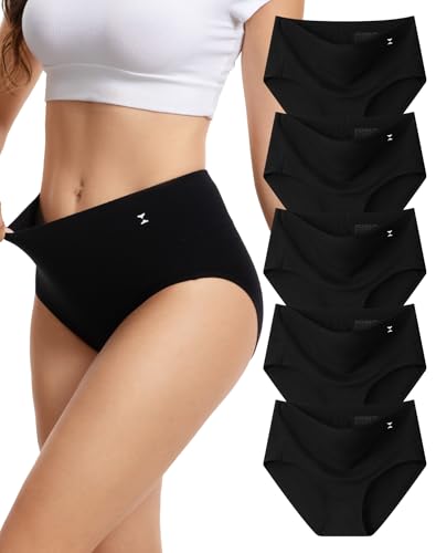 INNERSY Women's Underwear Cotton Hi-Waist Briefs 5-Pack - color: Black With Icon, size: Small