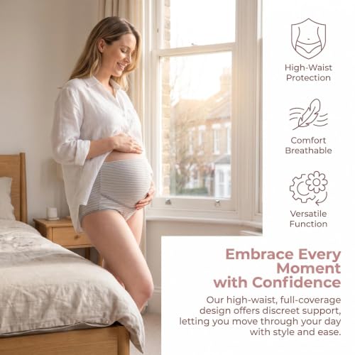 Maternity Cotton Underwear High Waist Adjustable Pregnancy Seamless Soft Hipster Panties Over Bump 4-Pack - color: Classic Stripes(4 Pack), size: Large
