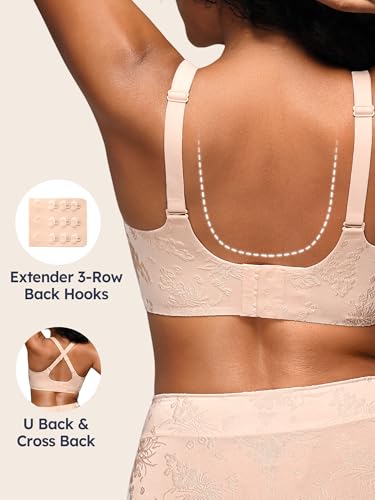 Wireless Jelly Jacquard Bralettes for Women Seamless Convertible Bras - color: Skin, size: Large