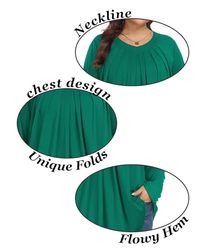 Tencede Womens Plus Size Tops Long Sleeve Shirts V Neck Tunic Blouses 1X-5X - color: Emerald Green, size: 4X-Large