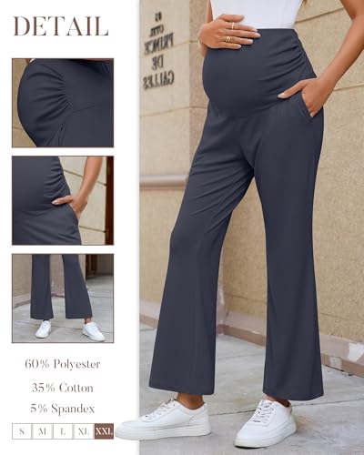 3 Pack Women's Maternity Pants Comfy Flare Trousers - color: Black, Charcoal Gray, Khaki, size: Small