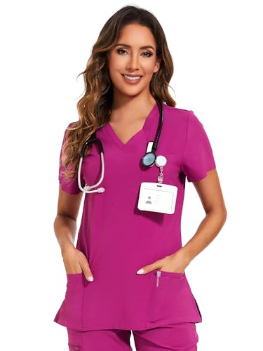 Scrubs Tops for Woman - Soft Stretch, V-Neck Tops - color: Azalea Pink, size: 3X-Large